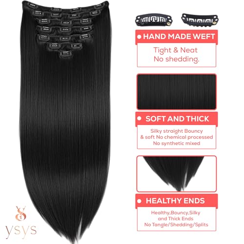 YSYS Clip in Hair Extensions - 100% Human Hair Remy Hair Extensions for Women - 7 Pieces, 120g Seamless Clip ins for Extra Volume/Style - Natural Straight (Jet Black #1, 22 inches)