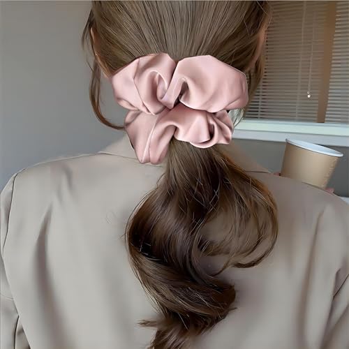 Large Silk Satin Scrunchies for Women Girls- Sleeping Big Jumbo Cute Scrunchy Perfect for Thick Curly Hair | Ideal Gift for Women - 5 Pack (Multicolor B, Large)