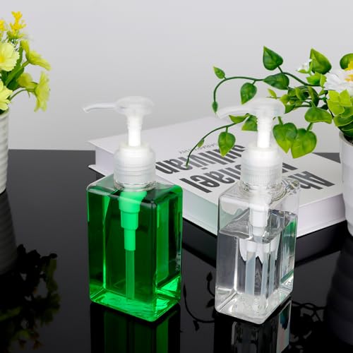 150ml (5.1oz) Pump Bottle Dispenser Jansburg 2 Pack Refillable Flat Square Plastic Lotion Dispenser Leakproof Empty Lotion Pump Bottle for Essential Oil Soap Lotion Shampoo Clear