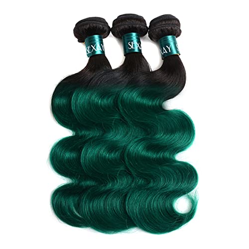 Ombre Green 1 Bundle Hair Ombre 1B/Green Color Body Wave Hair Bundles Unprocessed Virgin Human Hair Extensions for Women (18", 1B/Green)