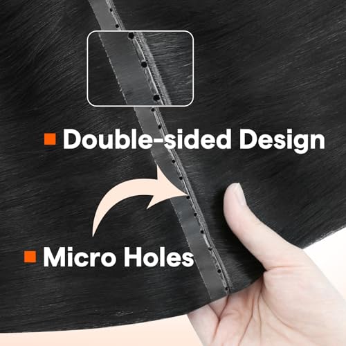 Full Shine Butterfly Weft Hair Extensions Human Hair Color Jet Black Inviisble Double Pu Hole Weft Extensions 22 Inch Long Straight Hair Genius Weft Remy Hair Add Length 100G