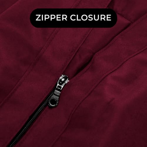 Betty Dain Professional Zip Front Salon Stylist Vest, V-Neck, Iridescent Fabric, Adjustable Belt, Two Lower Pockets with Zippered Bottoms, Lightweight, Machine Washable Nylon, Burgundy, XL