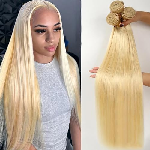 613 Blonde 3 Bundles Human Hair Straight 613 Human Hair 20 20 20 inch Double Weft 613 Blonde 100% 12A Unprocessed Virgin Human Hair Bundles 11oz/Pak