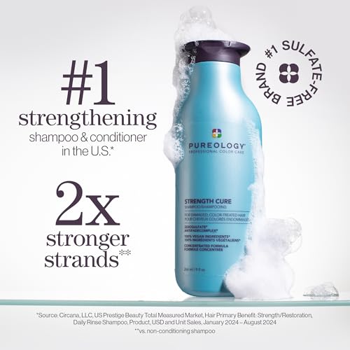 Pureology Strength Cure Shampoo - For Damaged or Color Treated Hair, Hair Strengthening & Prevents Breakage, Seals Split Ends, Vegan & Sulfate-Free
