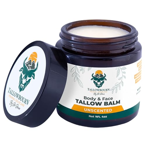 Grass Fed Beef Tallow Balm for Face and Body with Shea Butter, Organic Jojoba Oil, Honey, and Beeswax ? Beef Tallow for Skin ? Unscented Balm ? 4 oz