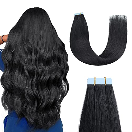 Sunya Tape in Hair Extensions Human Hair 30 Inch Long Straight Seamless Skin Weft Jet Black Tape in Hair Extensions #1 60g/Pack 20Pcs