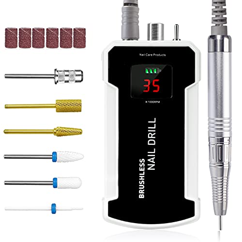 Professional Nail Drill Machine, IMENE 35,000RPM Portable Brushless Nail Drills Rechargeable E-File Nails Drill Perfect for Acrylic, Gel, Natural Nails (Black)