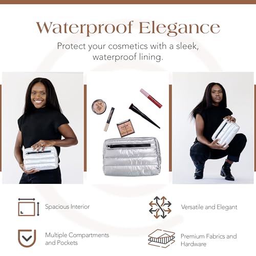 Citi Collective Premium Cosmetic Bag for Women| Makeup Travel Bag,Toiletry Bags for Women| Large Capacity Storage Waterproof Cosmetic Bag for Business, Vacation, or Weekend Traveling (Silver)