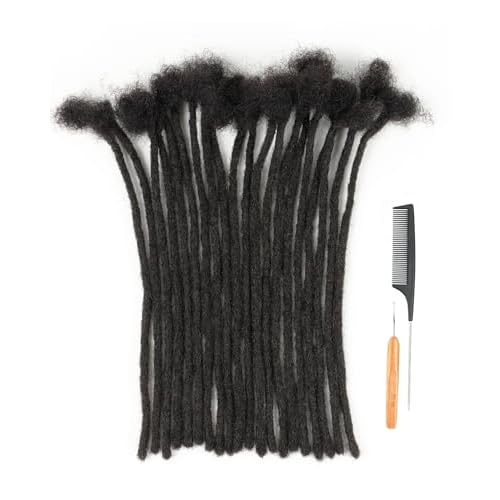 14inch 60 Strands 0.8cm Width 100% Human Hair Dreadlock Extensions, Full Handmade Loc Extensions Human Hair for Men Women Kids, Permanent Dread Extensions Can Be Dyed Bleached(Natural Black)