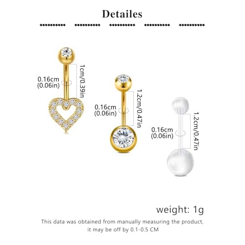 QWALIT Belly Button Piercing Kit Belly Piercing Kits Gold Belly Button Piercing Gun Self Belly Piercing Gun with Surgical Steel Heart Belly Rings at Home