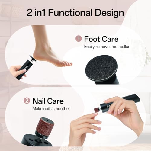2 in 1 Electric Foot Callus Remover, USB Rechargeable Foot File Sander with 80/120 Grit Sandpaper Discs,High Quality Professional 1200RPM Aluminum Callus Remover for Nail Care
