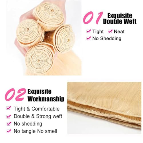 613 Blonde 3 Bundles Human Hair Straight 613 Human Hair 20 20 20 inch Double Weft 613 Blonde 100% 12A Unprocessed Virgin Human Hair Bundles 11oz/Pak