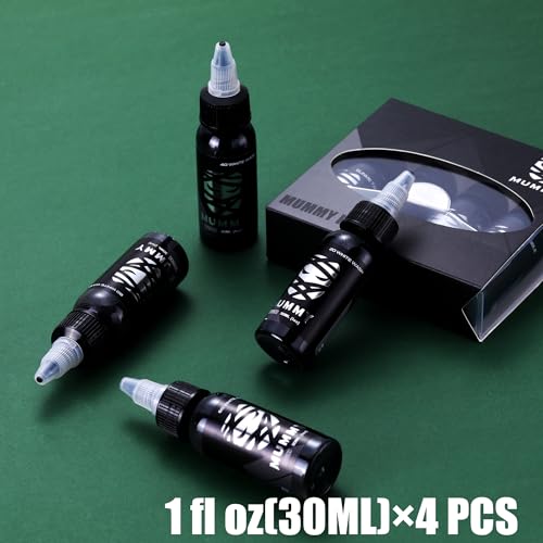 Mummy USA Custom Tattoo Ink Whitewash Set,4 Bottles(1oz Each),Evenly Long Lasting Vibrant and Bright,No Irritation