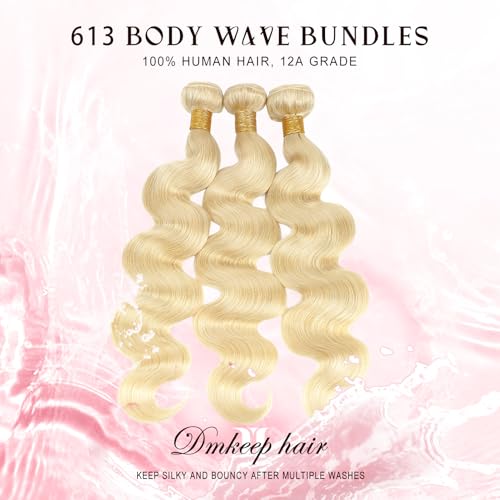 DMKEEP 613 Bundles Human Hair 20 Inch - 12A Blonde Body Wave Bundles 100% Unprocessed Brazilian Virgin Hair Single Bundle 100g Quick Weave Real Human Hair Extensions