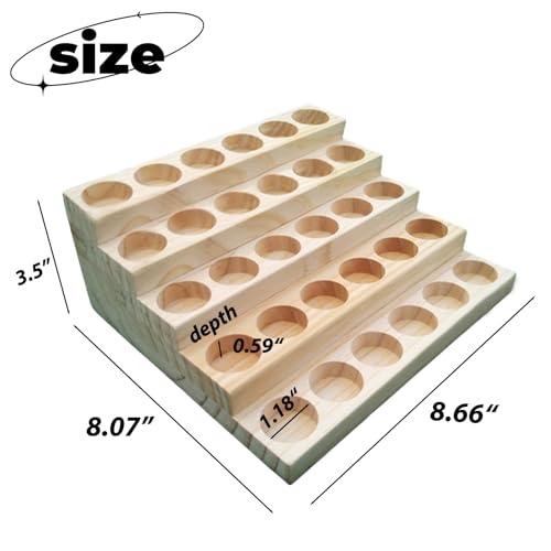 Wooden Essential Oil Display Stand 5 Tier Essential Oil Holder Solid Wood Essential Oil Rack 5 Layer 30-Bottle Essential Oil Display Stand Tabletop Oil Display Holder for 5-20ml Bottles