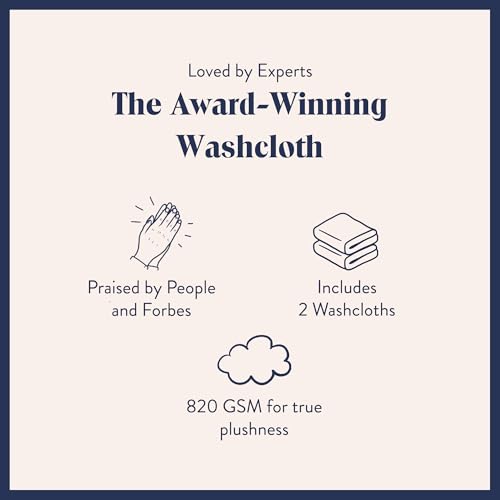 Brooklinen Super-Plush Turkish Cotton Washcloths Set of 2 Cotton, 820 GSM, Highly Absorbent, Machine Washable, Perfect for Home & Bathroom (13" x 13", White)
