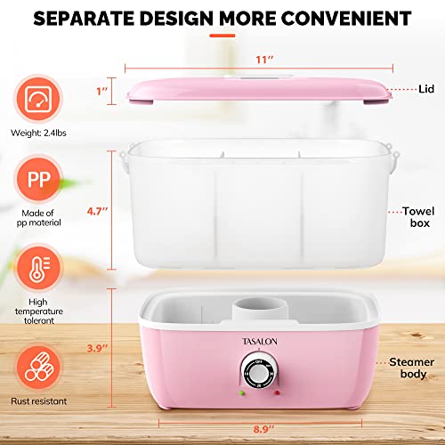 TASALON Hot Towel Steamer for Facials, Hot Towel Warmer Quickly Heats Up in 5 Minutes, Portable Towel Machine Fits 16 Mini Towels, Salon Equipment Towel Warmer for Facials, Spa, Massage, Pink