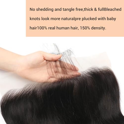 13x6 Frontal Human Hair Body Wave HD Transparent Ear to Ear Lace Frontal Closure With Baby Hair Free Part 100% Virgin Human Hair Natural Black 14 Inch