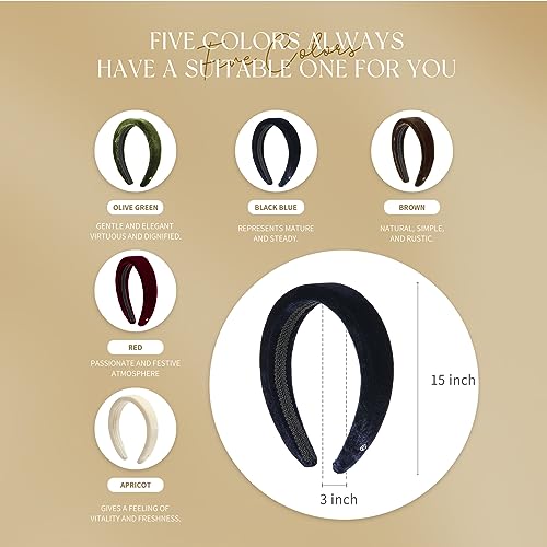 EVITA PERONI Thick Green Velvet Wide Headband for Women Soft Headband No Slip Comfortable Wearing Fashion Hair Band