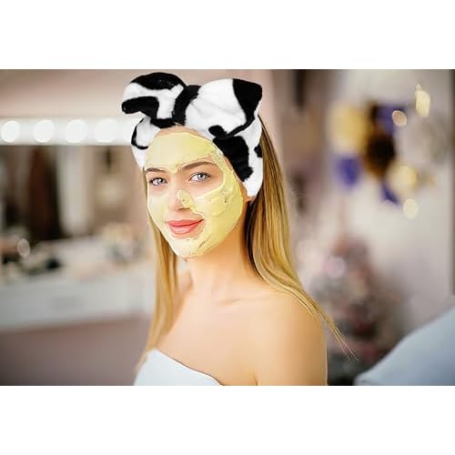 4PCS Cow Print Headbands for Washing Spa Face Wristband Set, Bath Makeup Skincare Hair Bands Western Highland Stuff Gifts for Women