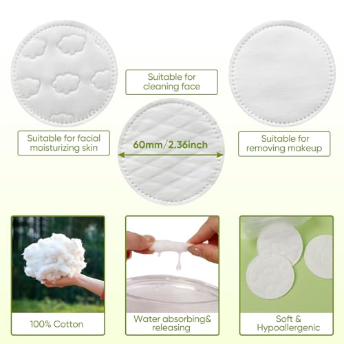 Boxed 300-Count Embossed Cotton Rounds ? 3 Unique Patterns, Lint-Free, Dual-Sided, Soft & Durable, Ideal for Makeup Removal, Skincare, Nail Polish, and Baby Care