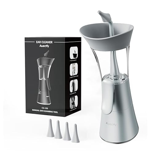 Manual Ear Wax Removal Kit - One-Hand Control Ear Cleaner Tool, Easy to Use Ear Irrigation Flushing System with Soft Silicone Tip for Effective & Safe to Clean Ear Built Up Wax Home Use(Gray)