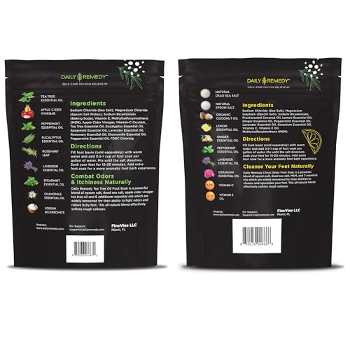 DAILY REMEDY EXTRA STRENGTH Tea Tree Oil & Citrus Detox Foot Soak Set - Made in USA - Soothes Sore Tired Feet, Athletes Foot, Stubborn Foot Odor, Softens Calluses & Refreshes & Detoxifies - Pack of 2