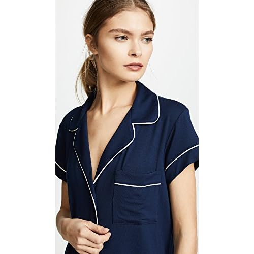 Eberjey Gisele Classic Women's Pajama Set | Short Sleeve Button Down Shirt w Front Pocket, Shorts w Elastic Waist Navy/Ivory