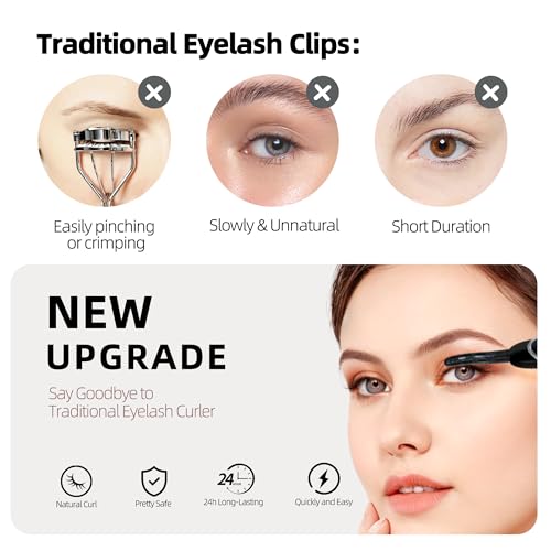 Heated Eyelash Curler, S600 Heated Lash Curler, Accurate Temperature Control Electric Eyelash Curler Heated - Intelligent Power Off, Natural Long Lasting Makeup (Black/Silver, S600-148MM)