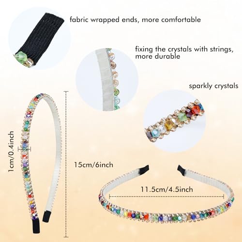 Lawie 10 Pack Crystal Rhinestone Headband, Glitter Sparkly Fancy Jeweled Headbands for Women, Skinny Elastic Metal Hair Bands with Fabric Ends, Fashion Headbands for Girls, Daily Work