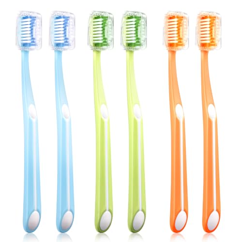 Medium Toothbrushes for Adults, Toothbrush Medium Bristles with Covers for Travel, Deep Plaque & Stain Removal, 6 Count