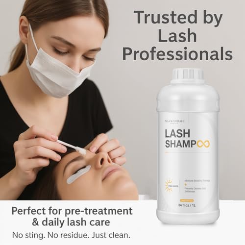 ISLA & FONTANE Lash Shampoo Bulk ? Pura White 34 fl oz / 1L | Gentle Eyelash Shampoo for Extensions | Lash Foam Cleanser | Oil-Free Lash Bath for Home & Salon Use