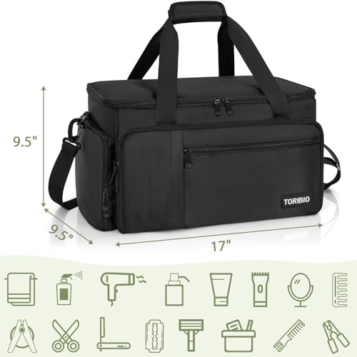 TORIBIO Large Capacity Hairdresser Bag with Adjustable Dividers, Barber Carrying Bag Barber Travel Case Organizer for Clippers and Supplies, Holds Various Hair Cutting Tools