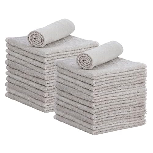 Superio Cotton Terry Washcloths Grey Towels 100% Cotton Cleaning Cloth 16" Rags Wash Clothes for Body and Face, Spa Towels, Multi Purpose (24, 16"x16")