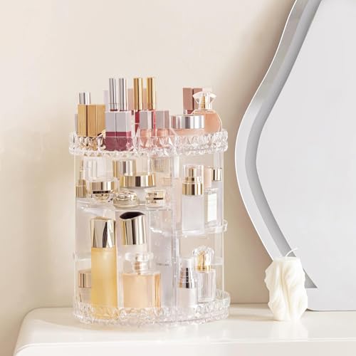 HBlife Extra Large 360 Rotating Makeup Organizer Adjustable Carousel Diamond Large Capacity Revolving Perfume Organizer Skincare Organizers Cosmetic Storage Spinning Holder for Vanity, Clear