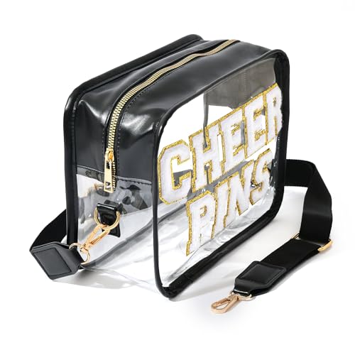 CHEER PINS Bag ? Clear Cheerleading Competition Pin Holder with Chenille Letters, Adjustable Strap, Stadium Approved Cheerleader Team Gift & Spirit Accessory