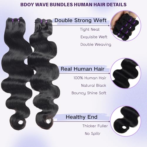Vanlov 16A Body Wave Human Hair Bundles (18 20 22) Brazilian Remy Hair 3 Bundles Body Wave Bundles Human Hair Extension Natural Black Bundles