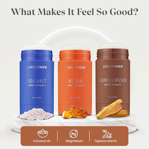 Aluminum-Free Deodorant for Men ? 3-Pack Long-Lasting Clean Deodorant Set ? Sandalwood, Amber & Sea Salt Scents ? Odor Protection with Essential Oils ? No Baking Soda, Paraben-Free
