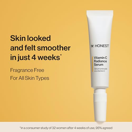 Honest Beauty Mini Vitamin C Radiance Serum | Improves + Brightens Skin Tone and Complexion | Gentle for Sensitive Skin, Fragrance Free, Vegan | Travel Size, .33 fl oz
