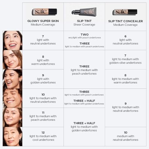 Saie Slip Tint Radiant Cream Concealer & All-Over Face Makeup - Concealer for Dark Circles, Redness & Blemishes - Lightweight Makeup Made with Hydrating Hyaluronic Acid - Shade 6 (0.17 oz)