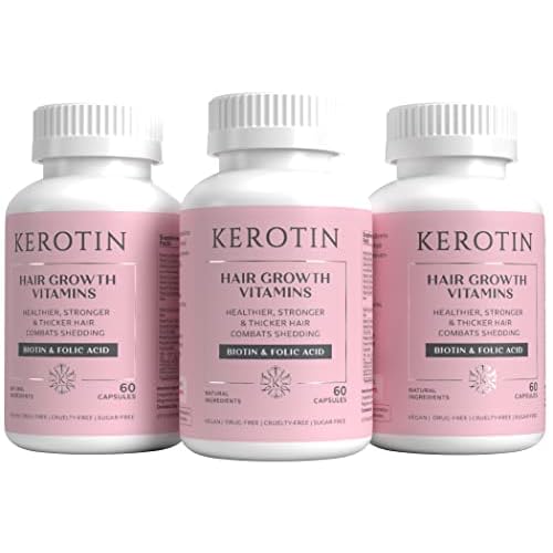Kerotin Hair Growth Supplement for Longer, Stronger Hair - Enriched with Biotin, Folic Acid, Saw Palmetto to Promote Thick, Healthy Hair Growth (3 Months)
