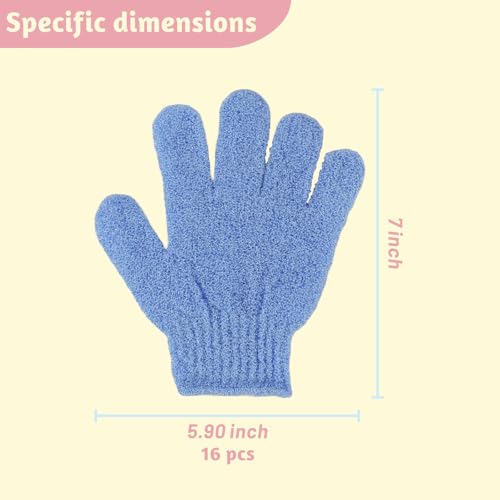 16 Pack Exfoliating Gloves, Body Scrubber Mitt for Dead Skin Removal in Shower, Men and Women