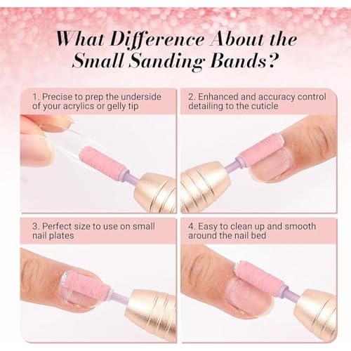 MelodySusie 50 Pcs Nail Drill Bits Small Sanding Bands with 3.1mm Mandrel Bit, 180 Fine Grit Nail File for Acrylic Nails Gel Manicures and Pedicure, Pink