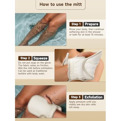 Exfoliating Glove (Original) Machine Washable Newly Upgraded With Thumb Holes Korean Body Scrubber 100% Vegan Viscose Exfoliating Mitt for Dead Skin Removal, Keratosis Pilaris & Self-Tan Prep