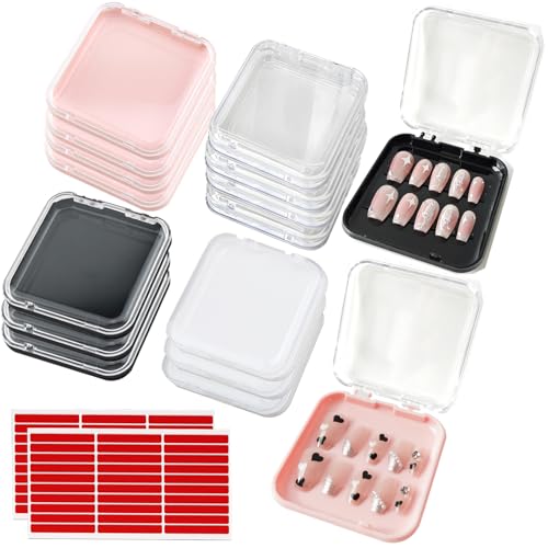 14 Pcs Press On Nail Packaging Box Press on Nail Storage Box for Press Ons with 60 Pcs Adhesive Double Sided Tape for Fake Nail Storage Case Nail Display Nail Salon Supplies Nail Art Nail Business