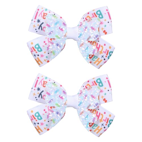 3" Happy Birthday Hair Bow for Baby Girls 1 2 3 4 5 6 Years Glitter Sprinkle Decorations Confetti Ice Cream Party Pink Dress Accessories Gift for Toddlers Teens Kids Her Birthday
