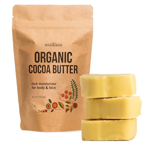 Organic Cocoa Butter Raw Unrefined - Food Grade USDA Certified - for Scars, Stretch Marks Cream - 100% Cocoa Butter Raw Organic for Skin Moisturizer, Lip Balm 8 oz