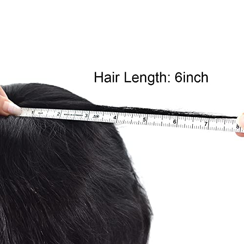 US Toupee For Men Full Poly Skin Hair Systems Real Human Hair Pieces Men Hair Replacement System Transparent Thin Skin Mens Toupee.(8''x10''-110% Light to Medium Density, 1# Jet Black)