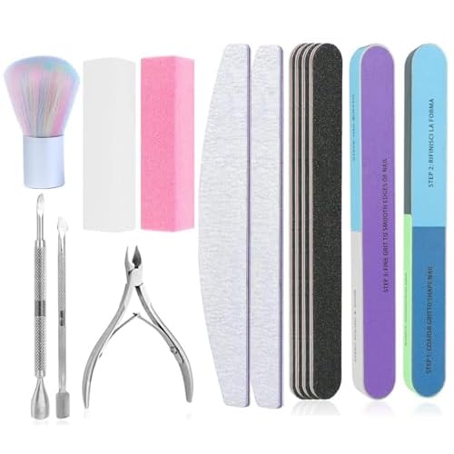 Nail Care Tool Kit, 14 Pcs Nail File Set Buffer Block Sponge Polished, Cuticle Nipper and Pusher for Dead Skin Nail Brush Nail Tools Nail Trimming Manicure Tools