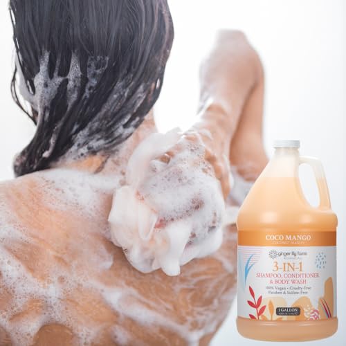 Ginger Lily Farms Botanicals 3-in-1 Shampoo, Conditioner & Body Wash, Coco Mango, 100% Vegan & Cruelty-Free, Coconut Mango Scent, 1 Gallon (128 fl oz) Refill